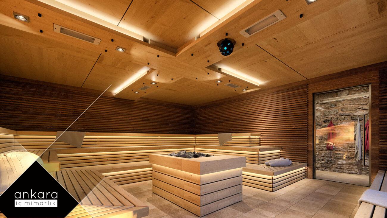 villalarda Fin hamamı tasarımında ahşap ve doğal malzemeler