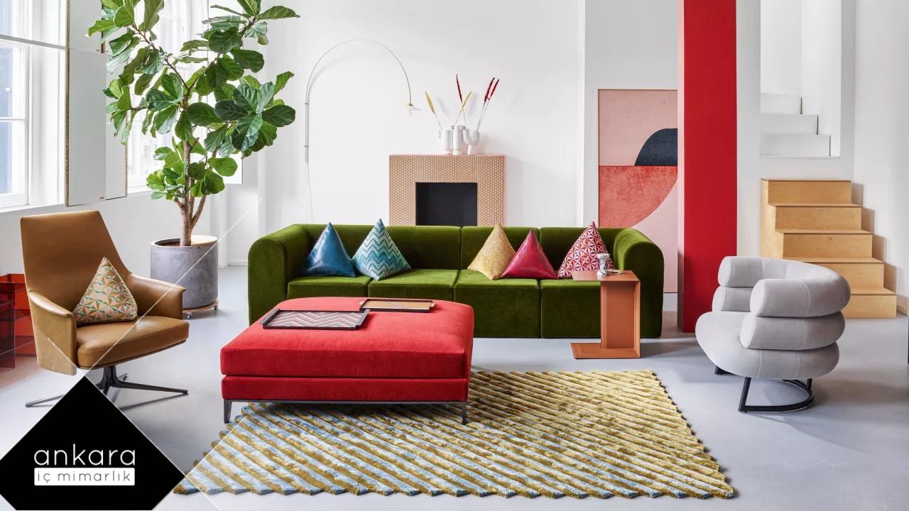 Renkli ve canlı villa salon dekorasyonu