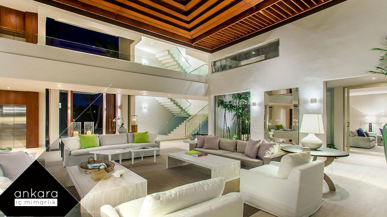 Doğal Elemanlarla Villa Salon Tasarımları